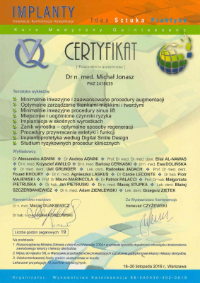 Certyfikat Dr n.med. lek. dent. Michał Jonasz           