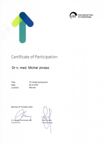 Certyfikat Dr n.med. lek. dent. Michał Jonasz      
