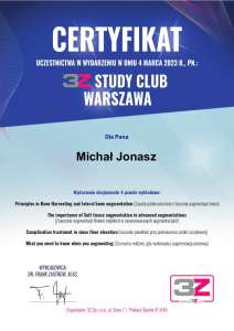Certyfikat Dr n.med. lek. dent. Michał Jonasz      