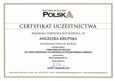 certyfikaty lek.dent. Angelika Krupska-Jonasz specjalista endodoncji