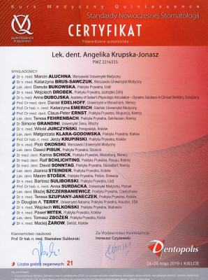 certyfikaty lek.dent. Angelika Krupska-Jonasz specjalista endodoncji