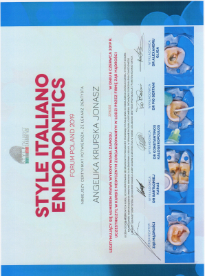 certyfikaty lek.dent. Angelika Krupska-Jonasz specjalista endodoncji