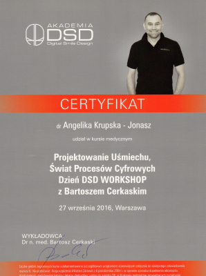 certyfikaty lek.dent. Angelika Krupska-Jonasz specjalista endodoncji