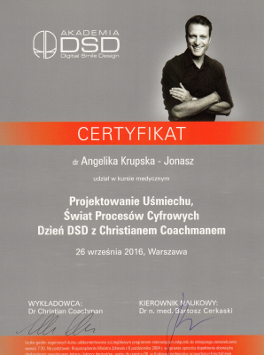 certyfikaty lek.dent. Angelika Krupska-Jonasz specjalista endodoncji