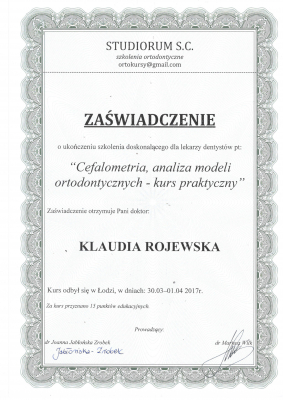 certyfikat Klaudia Rojewska