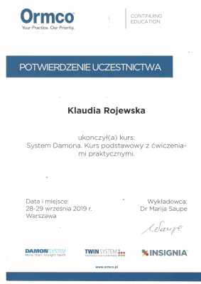 certyfikat Klaudia Rojewska