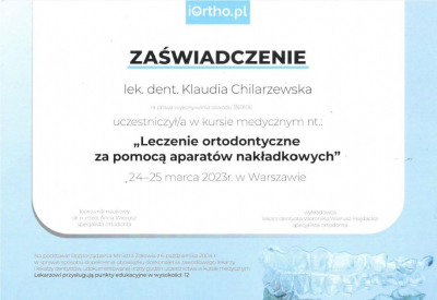 certyfikat Klaudia Chilarzewska