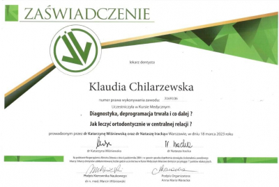 certyfikat Klaudia Chilarzewska