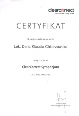 certyfikat Klaudia Chilarzewska