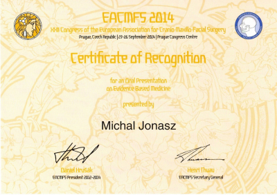 Certyfikat Dr n.med. lek. dent. Michał Jonasz   