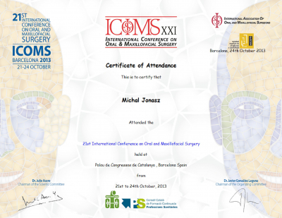 Certyfikat Dr n.med. lek. dent. Michał Jonasz           